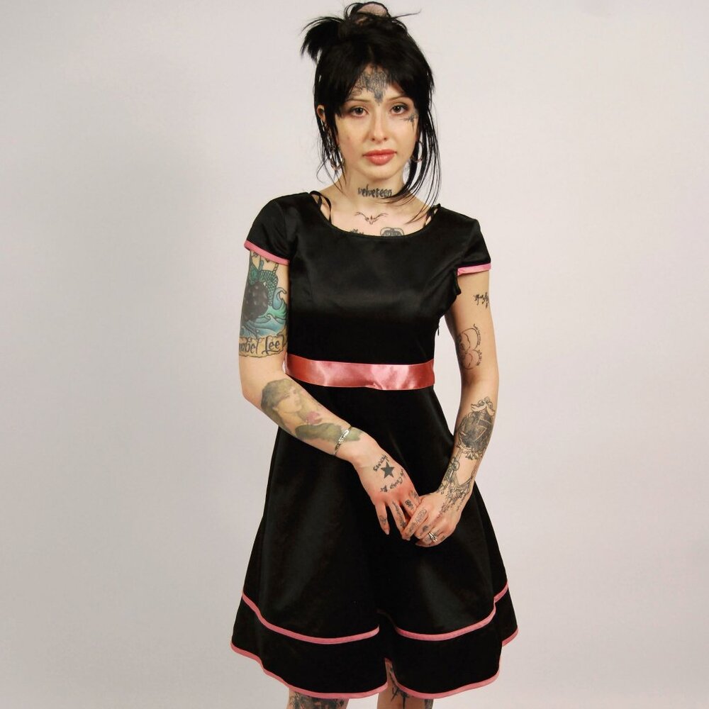90s Babydoll Dress (XS) Amy Byer black pink formal vintage tea prom homecoming
